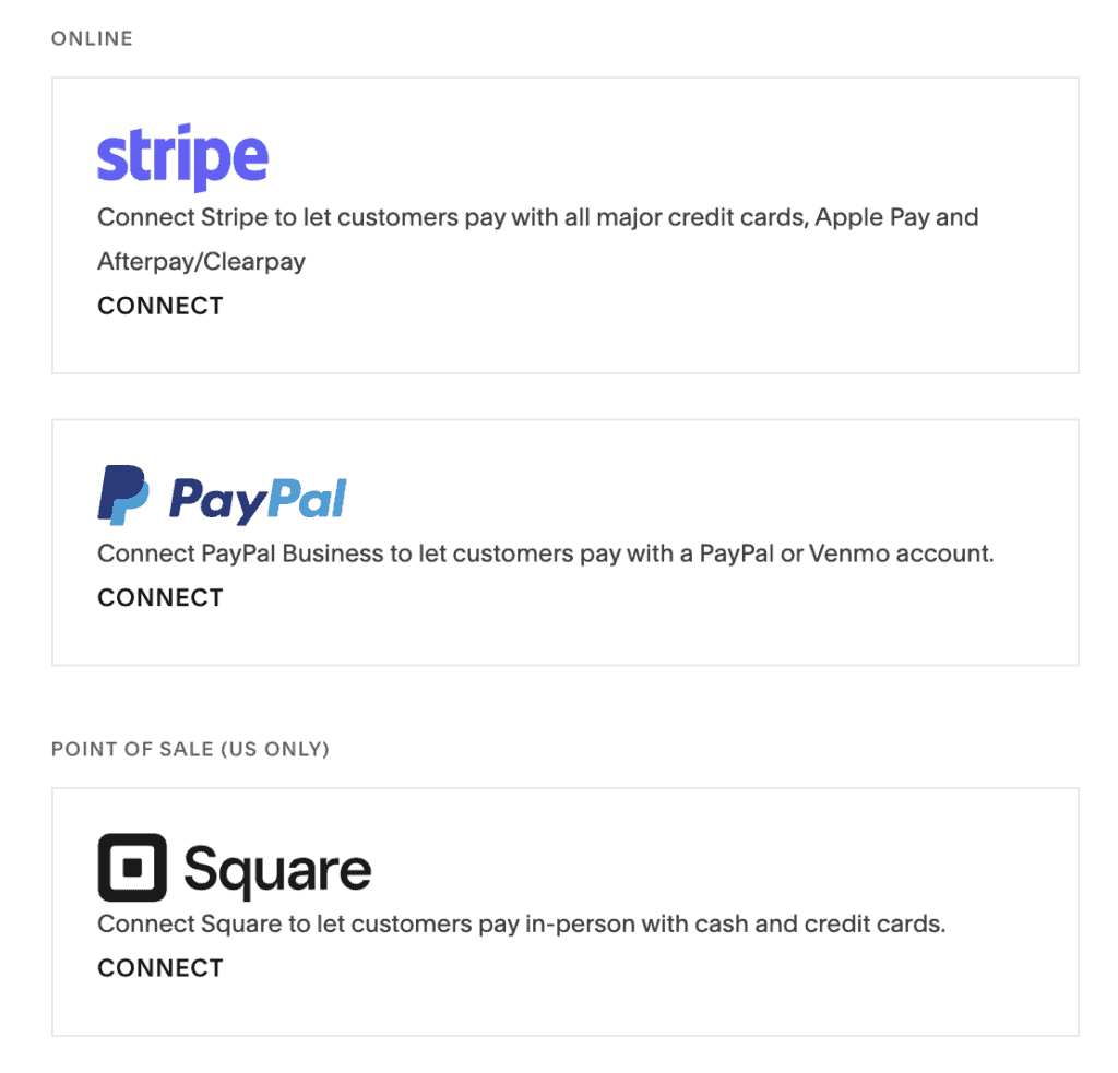 Squarespace payment methods
